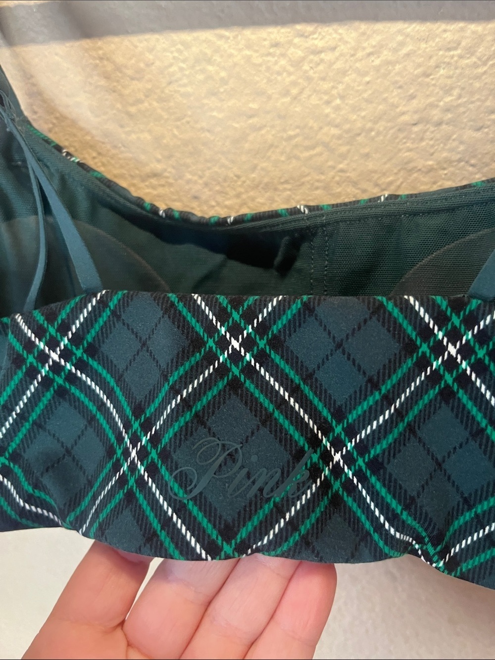 Victoria’s Secret PINK Women’s Strappy Tartan Plaid Green Sports Bra Medium - Picture 7 of 12